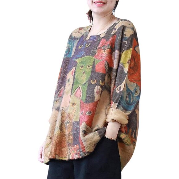 Women Christmas Sweater Graphic Print Oversized Pullover Picture 1 Loose Top - Picture 1 of 5